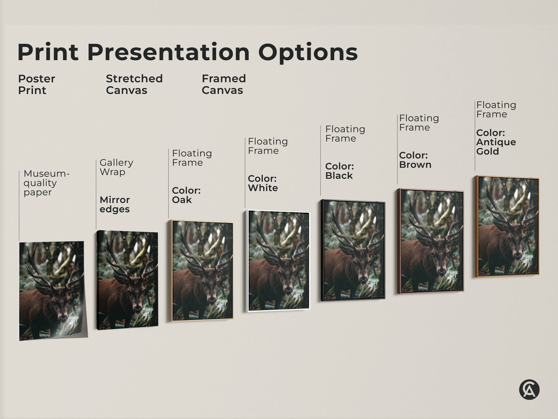 Explore print options with this forest deer canvas art. Choose from poster prints stretched canvas and framed canvas styles. Each showcases museum-quality wildlife photography. Find the perfect rustic artwork to enhance your home decor. Gift nature's beauty today.