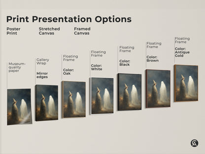 Print presentation options for gothic wizard and ghost art. Choose from poster print stretched canvas or framed canvas. Colors include black brown antique gold white and oak. Find the perfect supernatural fantasy art for your home.