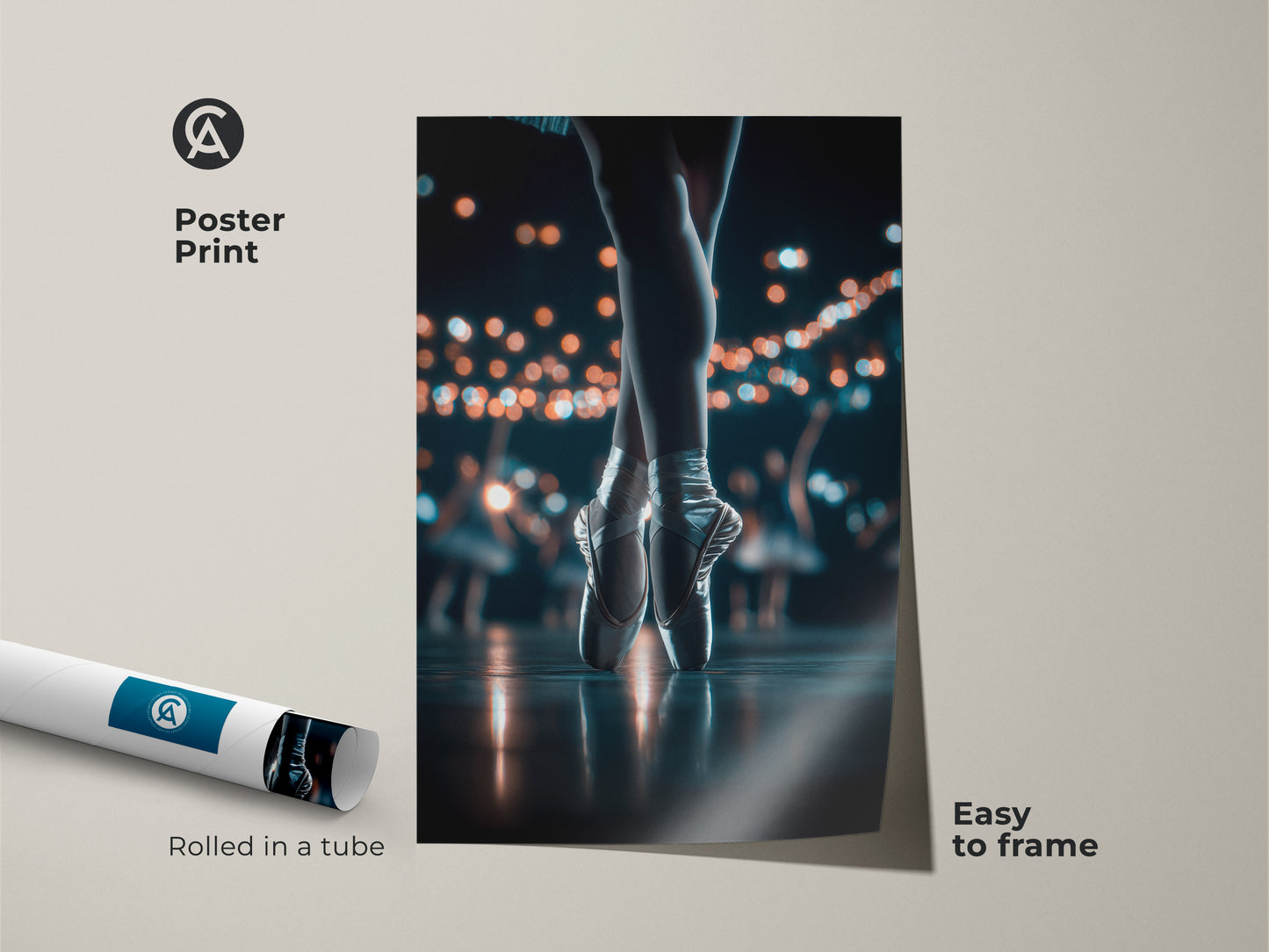 This museum-quality poster print features a close-up of a ballerina's feet in pointe shoes. This art piece is easy to frame. Rolled in a tube for protection it is ideal for dance enthusiasts. Add a touch of elegance to your wall decor.