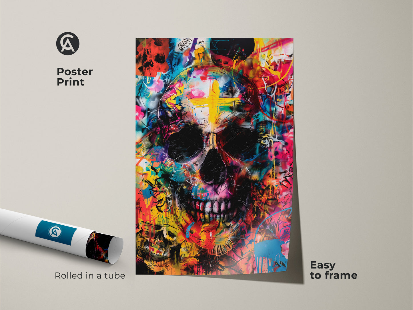 Skull Poster Print. This striking skull artwork with a cross is easy to frame. Rolled in a tube for protection. Add a unique statement to your wall decor. Shop Now.