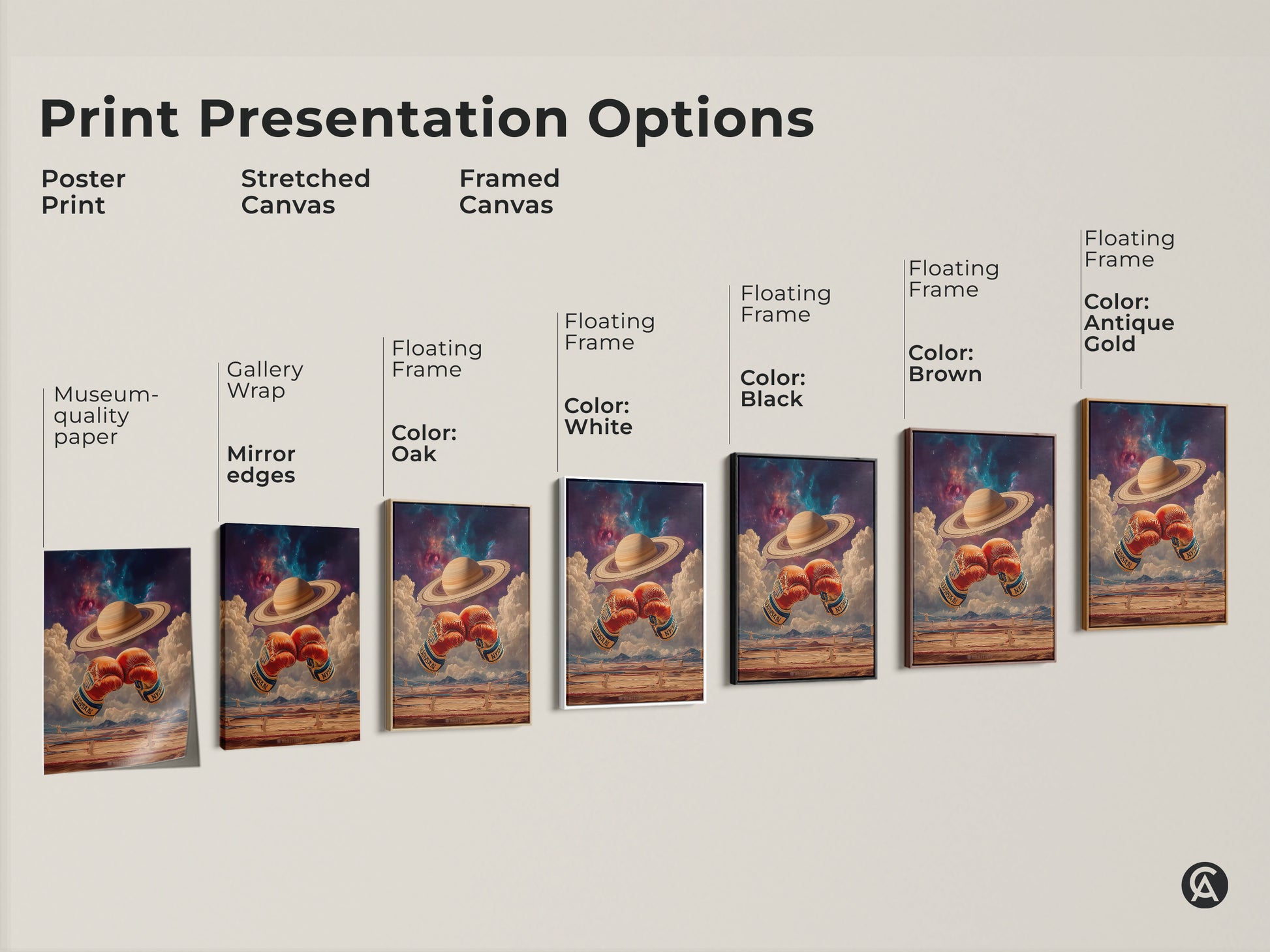 Explore print presentation options. Poster prints and stretched canvases. Framed art and floating frames. See museum-quality paper. Gallery wrap and mirror edges. Find the perfect style. Enhance your space with space-themed artwork.