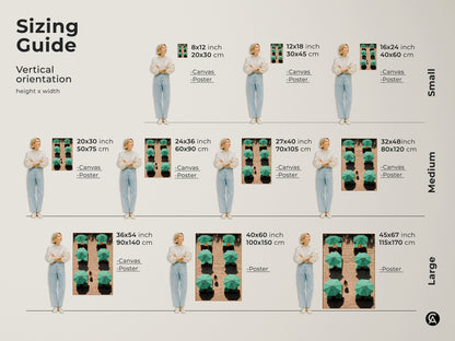 See the vertical sizing guide for minimalist travel artwork. Visualize canvas and poster sizes to find the perfect fit for your space. Choose the ideal contemporary art to enhance your home decor.