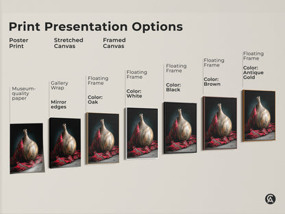 Explore print presentation options for realistic still life art including posters stretched canvas and framed canvas prints. Choose the perfect format to display this artisanal pottery and red plaid fabric artwork.
