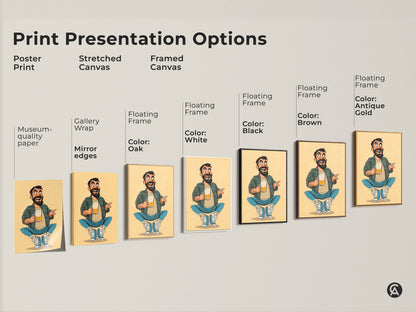 Explore print presentation options. Poster prints stretched canvas and framed canvas artwork of a cartoon man with beer. Find art for your man cave pub or as a Father's Day gift. Choose your style today