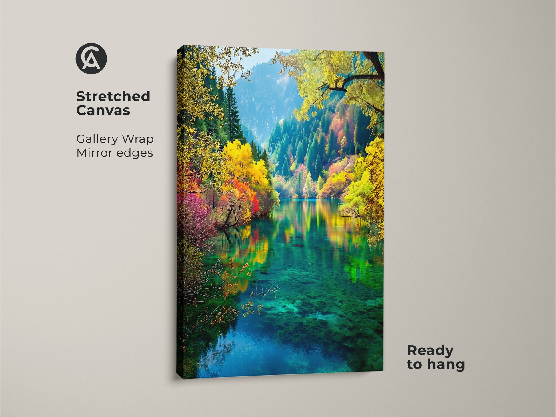 Bring the beauty of nature indoors with this stretched canvas art. The gallery wrap and mirror edges enhance the stunning Jiuzhaigou Valley scene. Ready to hang this piece adds a touch of elegance and tranquility to your space.