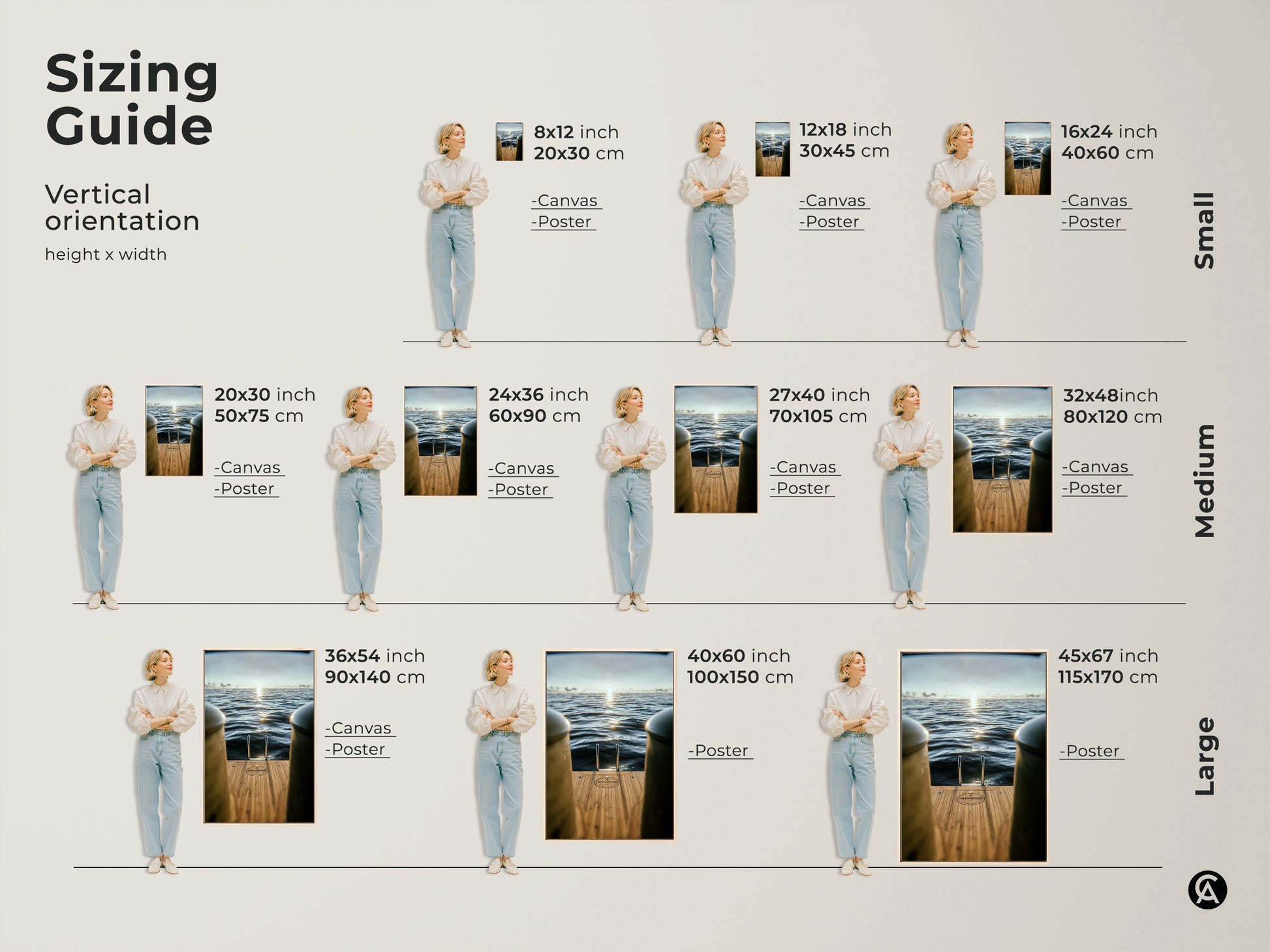Find the perfect size for your nautical wall art print. Our sizing guide helps you visualize the artwork in your space. Featuring a yacht ladder and ocean view this art is available in various sizes. Canvas and poster options are available.
