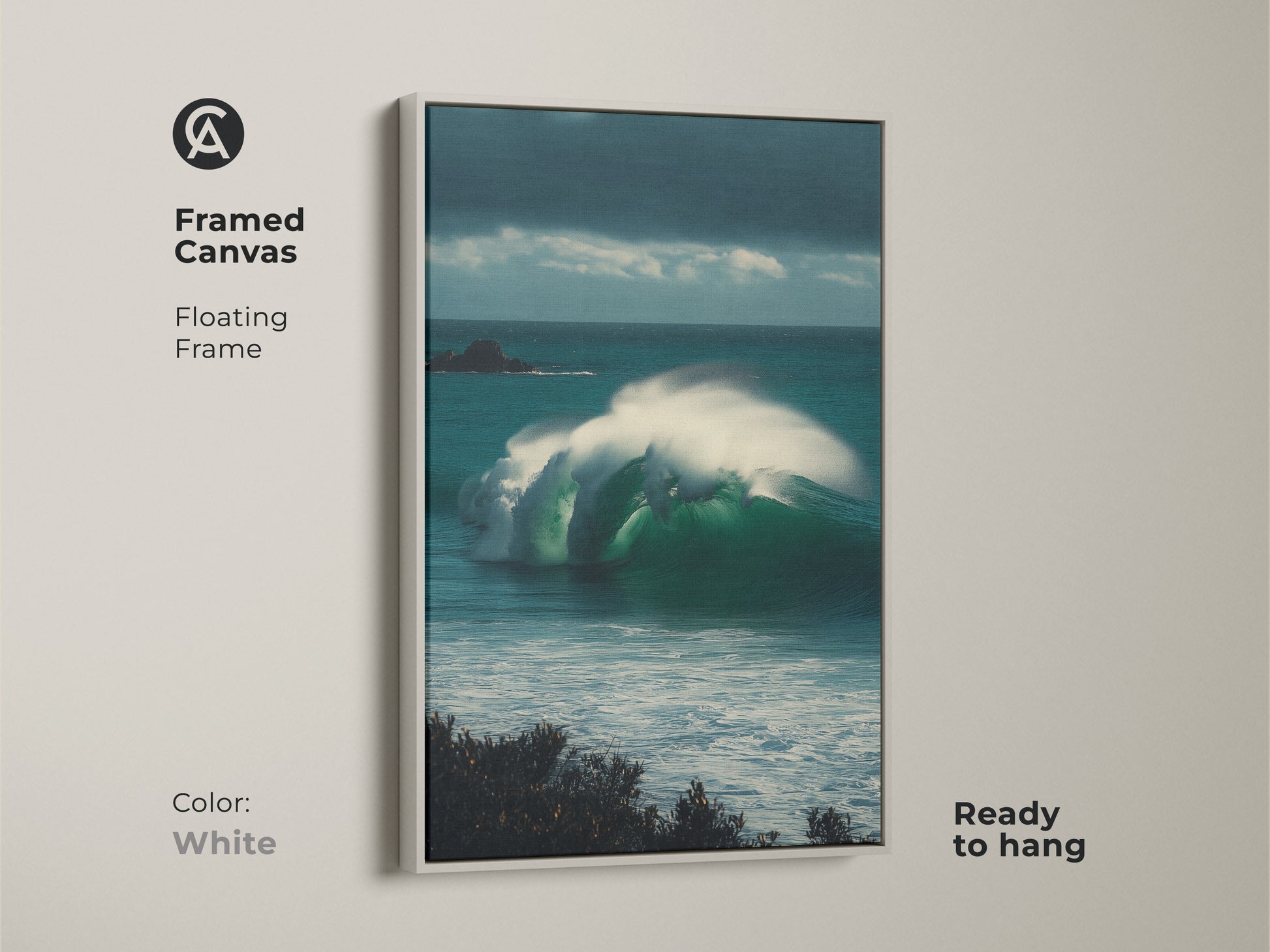 White Framed Coastal Ocean Wave Canvas Art. This framed crashing wave wall art adds a minimalist coastal touch to your home. It is ideal as a housewarming gift for surfer.