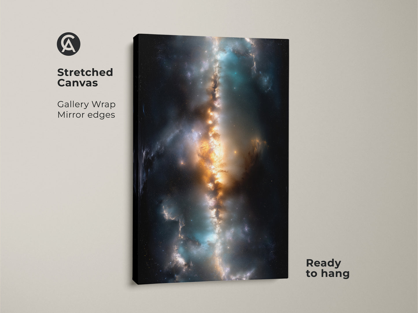 Stretched canvas art featuring a stunning Nebula. The gallery wrap with mirrored edges creates a seamless visual. Ready to hang this canvas print will transform your space. Get this nebula art and enjoy its beauty.