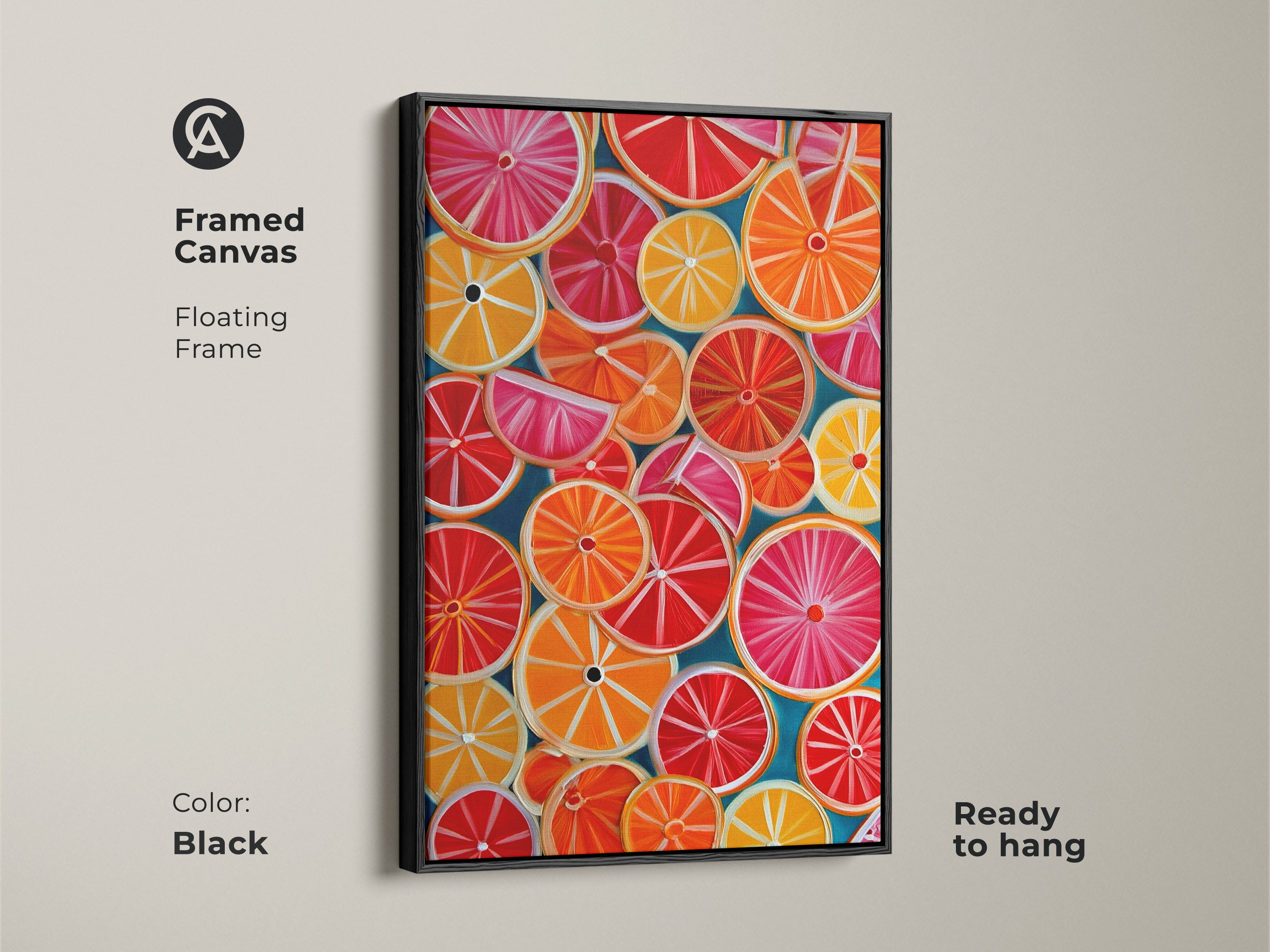 Abstract Citrus Slices Wall Art, Orange Grapefruit Print, Modern