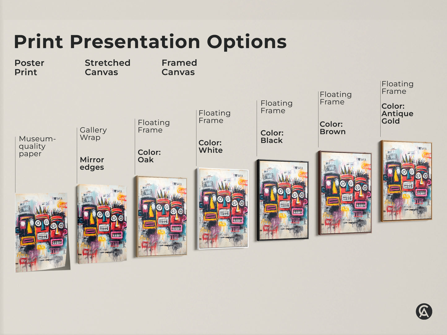 Explore print presentation options for our tribal faces artwork. Choose from poster prints stretched canvas or framed canvas. Find the perfect style to match your decor. Transform your space today.