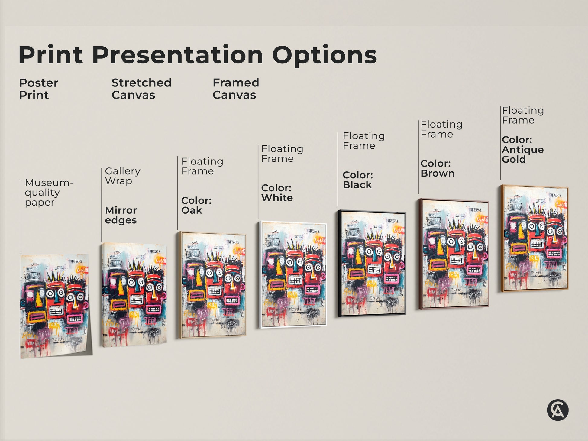 Explore print presentation options for our tribal faces artwork. Choose from poster prints stretched canvas or framed canvas. Find the perfect style to match your decor. Transform your space today.