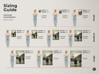 This sizing guide shows vertical orientations for gothic skeleton pirate artwork. Visualize canvas and poster dimensions. Find the perfect fit for your space. Ideal for man caves offices and nautical themed rooms. Explore small medium and large sizes.