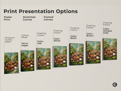 Explore our print presentation options with this spice and ingredient artwork. Choose from poster prints stretched canvases or framed canvases. Select from floating frames in black brown antique gold or white. Find the perfect museum-quality paper or gallery wrap to suit your style. Elevate your space with our versatile artwork.