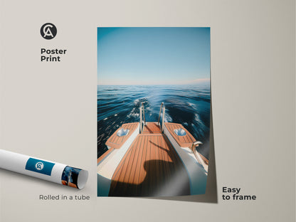 Bring the ocean to your walls with this yacht canvas art print. The poster print is easy to frame. This coastal home decor enhances any room. Enjoy nautical boat art with a deep blue seascape. Perfect as entry hall wall art. A thoughtful housewarming gift idea for boat owners. The travel photography print captures a modern nautical decor.