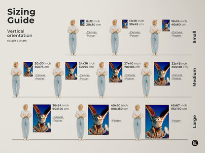 Discover the ideal size for your falcon canvas or poster print with our sizing guide. See how this realistic bird of prey art fits in various spaces. Visualize how this blue sky wildlife decor enhances your study or office desk.
