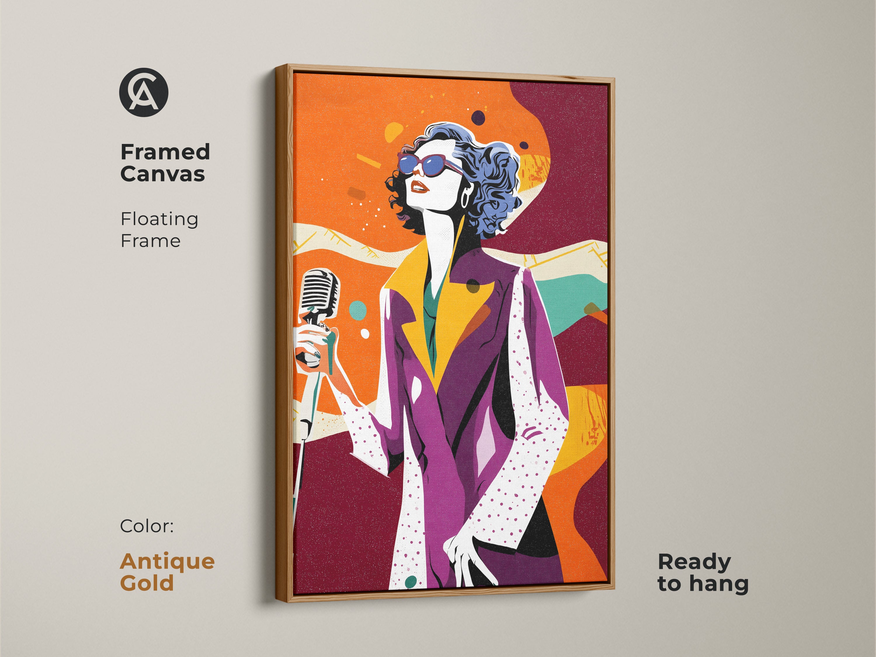 Pop Art Singer Canvas Print, Retro Microphone Artwork, Purple