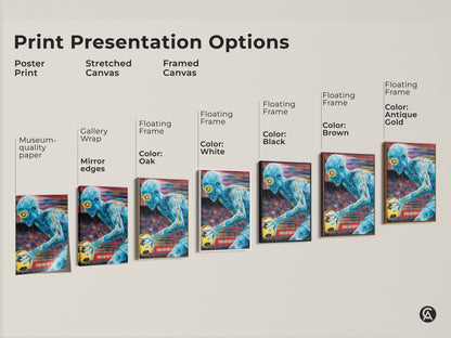 Print presentation options for abstract soccer player art. Choose from poster prints stretched canvas or framed canvas. Available in black brown antique gold and white frames. Transform your game room with modern contemporary sports art.