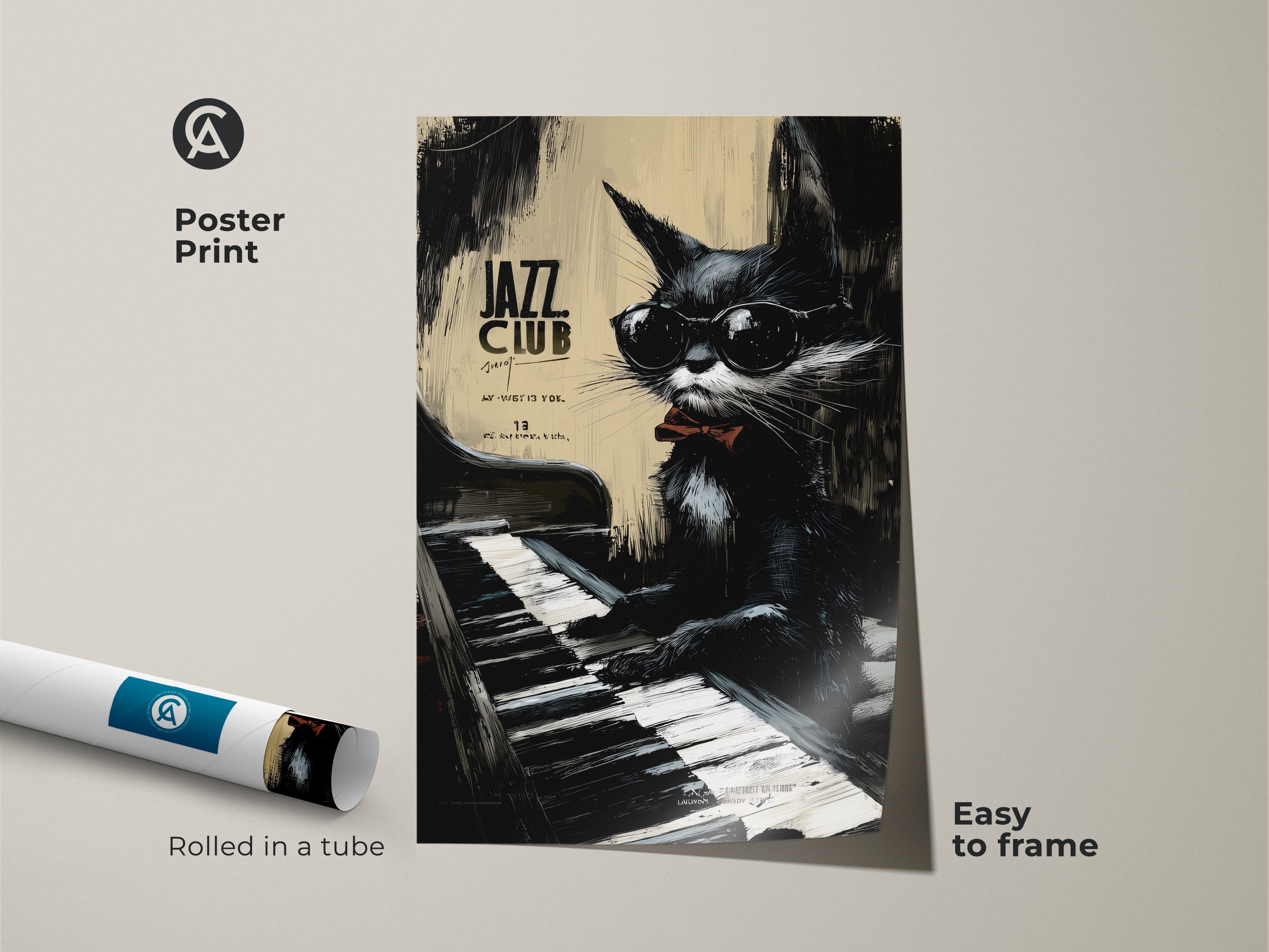 Black Cat Playing Piano Vintage Jazz Club Poster - Retro Art Print