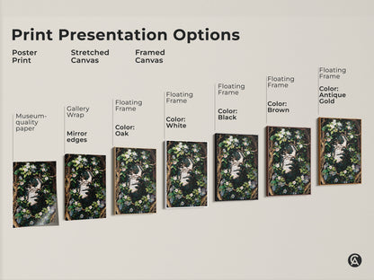 Explore print presentation options for this Surreal face botanical artwork. Choose from poster prints stretched canvases and framed canvases. Each featuring museum-quality edges and floating frames. Find the perfect finish!
