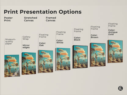 Explore print presentation options for this museum-quality paper art. This surreal lemur canvas is perfect for your home. Choose between poster prints and stretched or framed canvas for eclectic wall art in black brown oak white or gold.