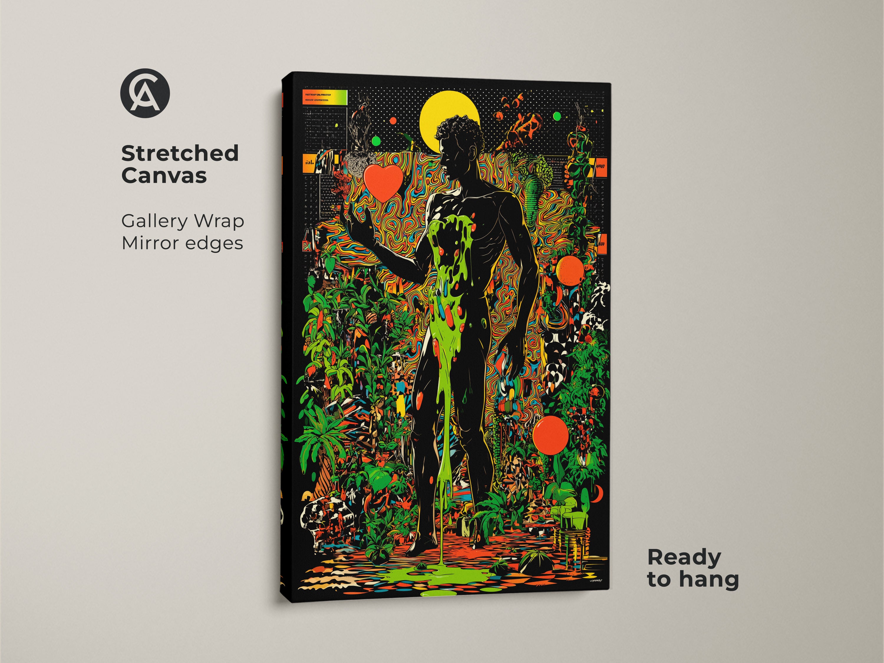 Psychedelic Man Art Print, Surreal Botanical Canvas, Trippy