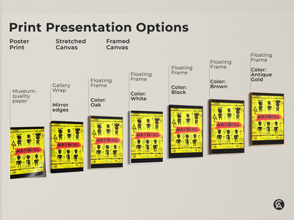 Explore print presentation options for neo-expressionism wall art. See poster prints stretched canvas and framed canvas options. Yellow black abstract graffiti canvas is available. Choose museum-quality paper or gallery wrap. Find the perfect fit for your office decor or eclectic home.