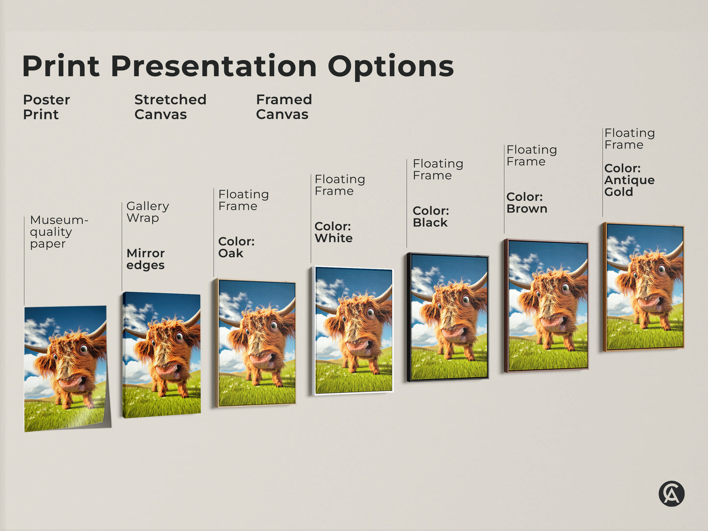 Explore our print presentation options. Choose from poster prints stretched canvas and framed canvas. Enhance your space with museum quality paper or gallery wrapped art. Find the perfect style for your home decor needs.