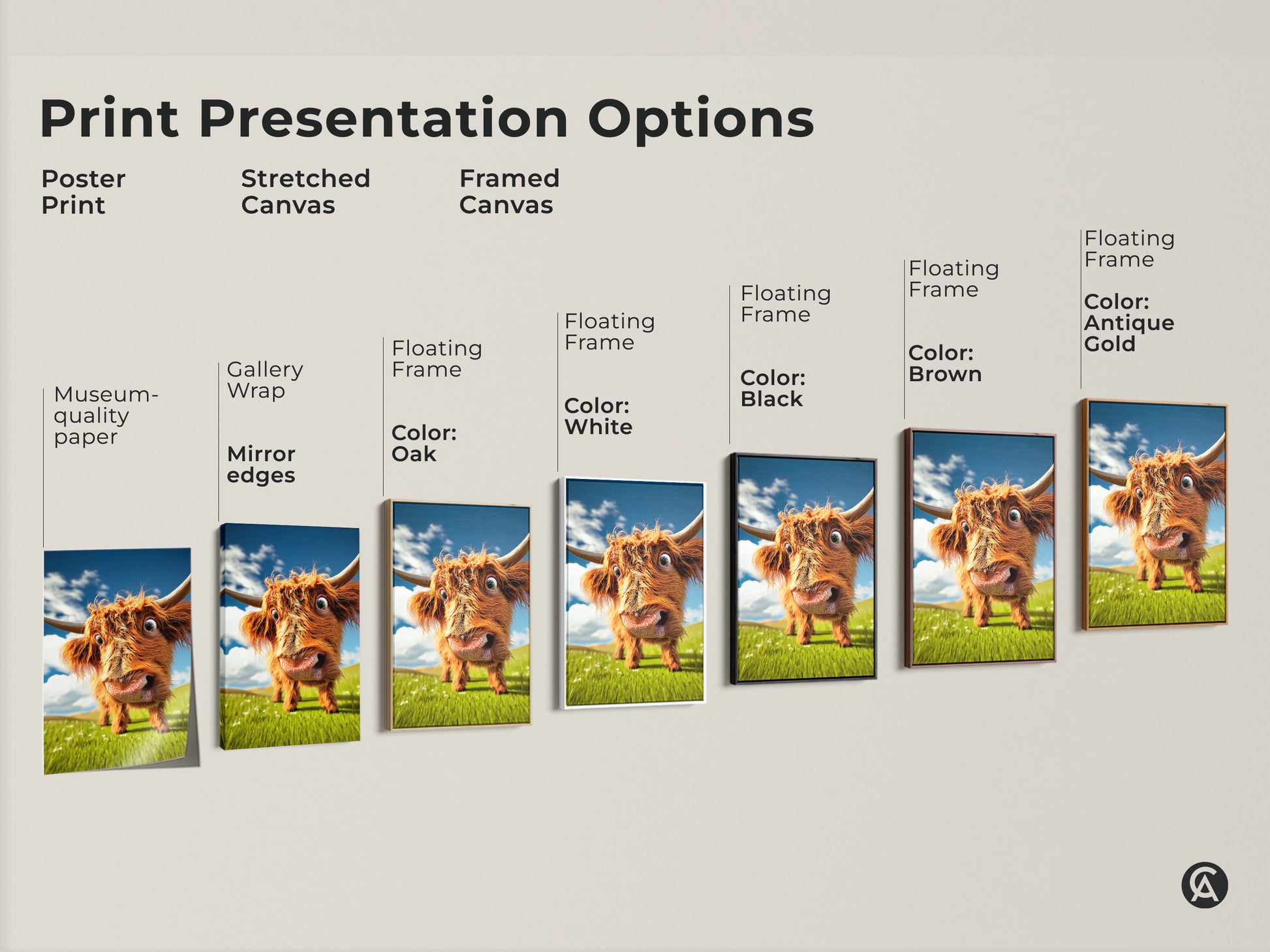 Explore our print presentation options. Choose from poster prints stretched canvas and framed canvas. Enhance your space with museum quality paper or gallery wrapped art. Find the perfect style for your home decor needs.
