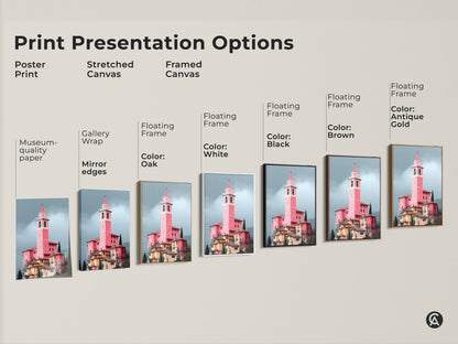 Explore print presentation options with this European village canvas art. Choose from poster print stretched canvas and framed canvas. Museum quality paper is available too.