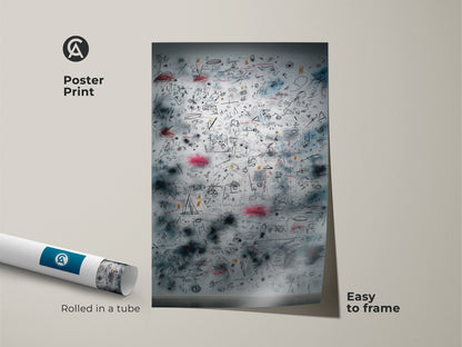Poster print rolled in a tube easy to frame. The art showcases a detailed array of symbols and lines. This museum-quality paper print is perfect for art collectors. It is easy to frame making it a versatile addition to any room. This piece adds a touch of intellectual curiosity to your space. Explore the depth and detail of this unique poster art.