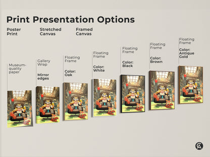 Explore print presentation options for the surreal pop art tiger artwork. Choose from poster prints stretched canvas and framed canvas. With museum quality paper gallery wrap and floating frames in various colors. Find the perfect fit for your office wall decor.