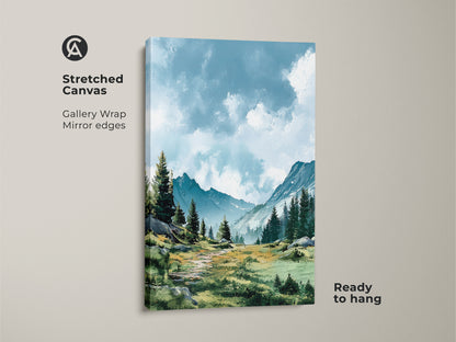 Transform your home with this beautiful stretched canvas art. Featuring a breathtaking mountain landscape. The gallery wrap and mirror edges give it a modern look. Ready to hang and enjoy. Add a touch of elegance to your decor.