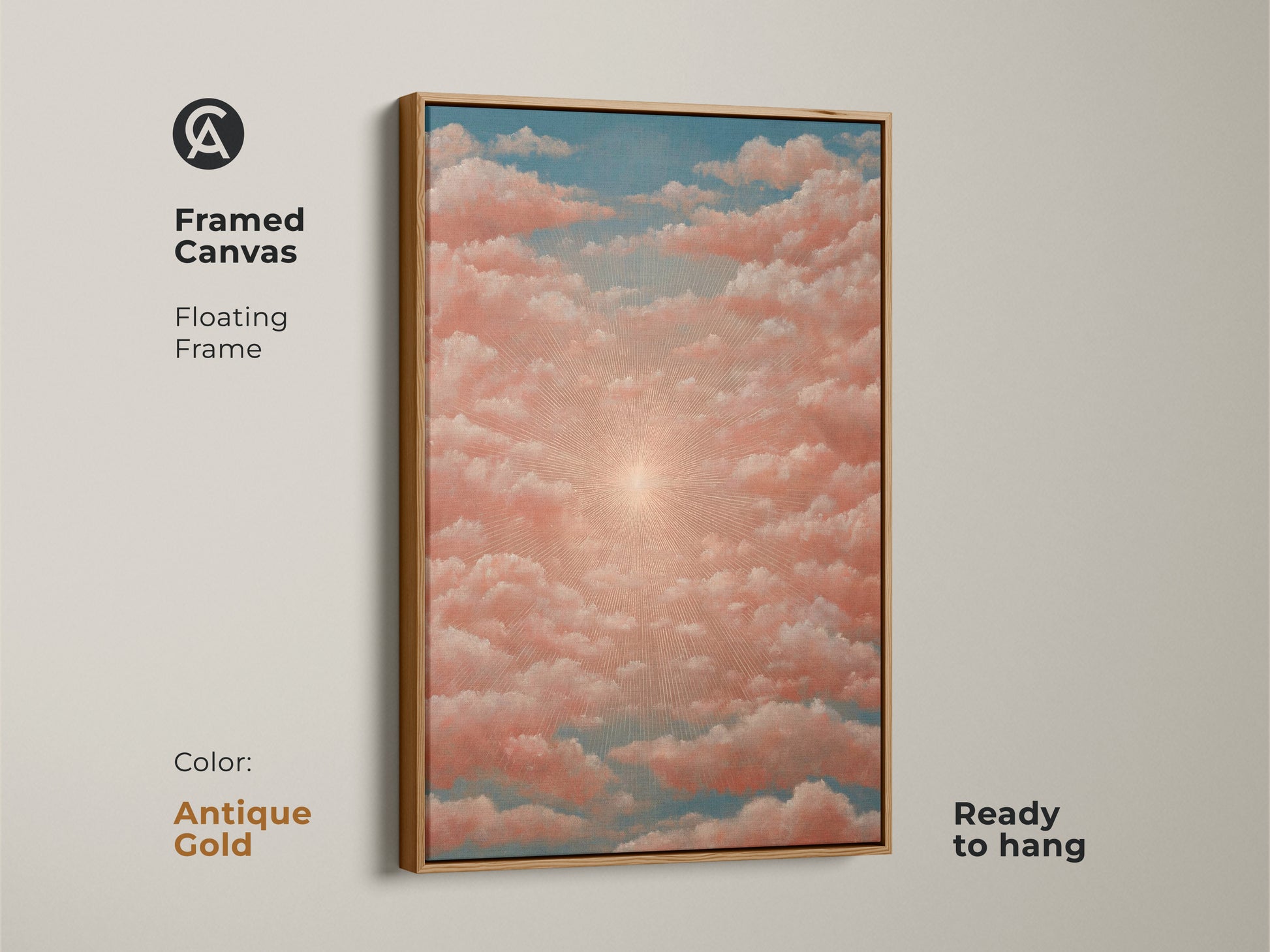 A unique piece of wall art. Thoughtful housewarming gift for a spiritual friend. This artwork features a dreamy surrealist interpretation of a sunrise. It has a beautiful coral pink and blue palette.