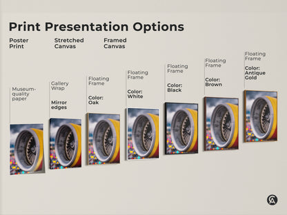 Explore print presentation options for industrial jet engine artwork. Choose from poster prints stretched canvas and framed canvas. Floating frame colors include oak white black brown and antique gold. Find the perfect style to suit your office or loft.