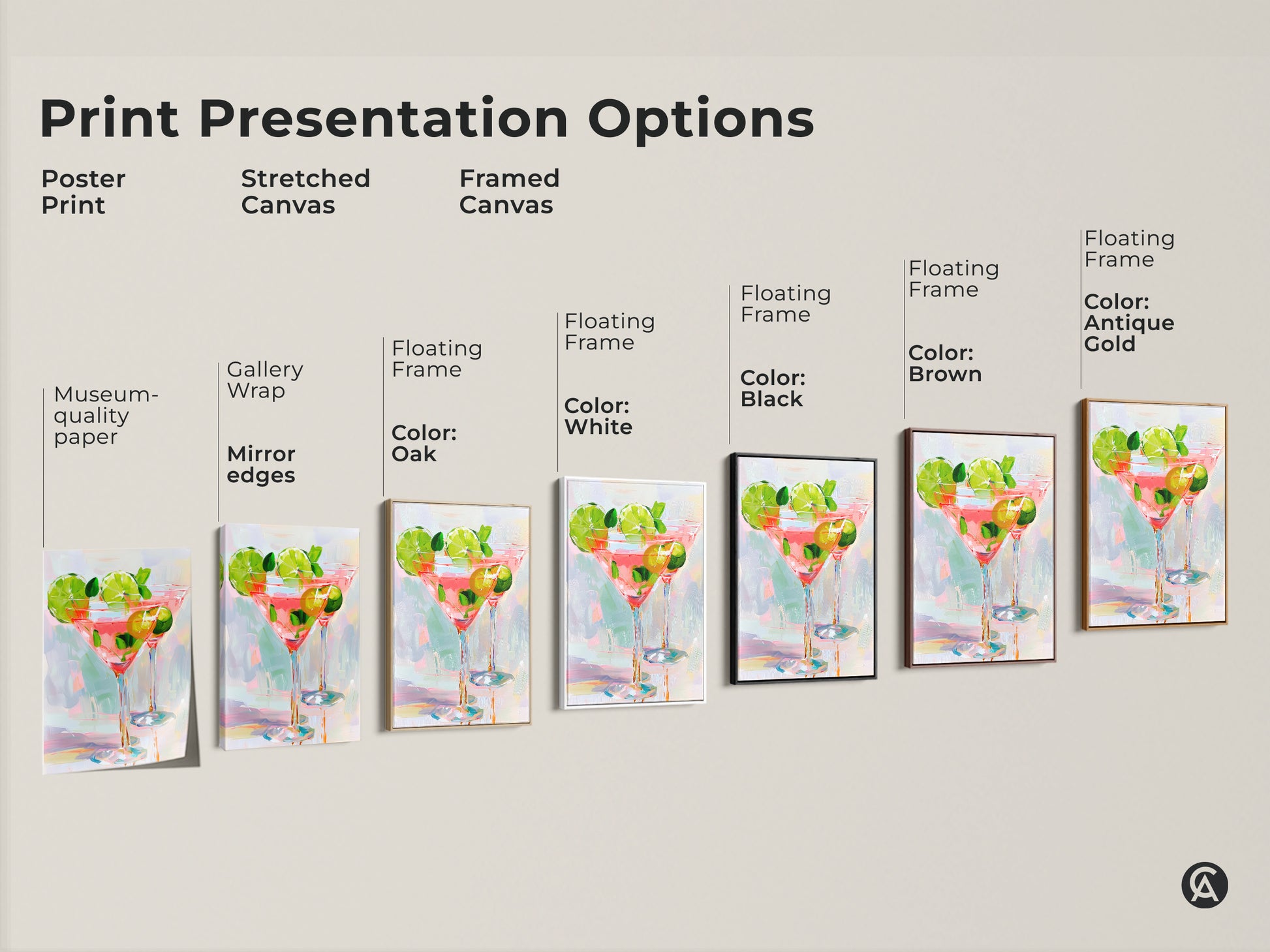Explore print presentation options for your new wall art. Choose from poster prints stretched canvas and framed canvas. Select a frame color to match your decor. Find the perfect piece to complement your home.
