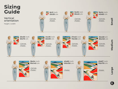 Visualize the perfect fit with this sizing guide for the abstract motorcycle art print. Available in canvas and poster options. Small medium and large sizes let you tailor the art to your space. Transform your home decor with this adventure-themed wall art.