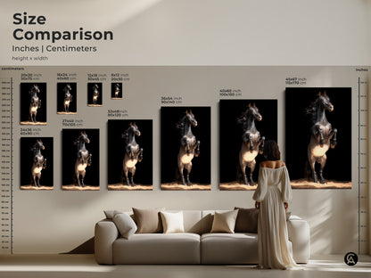 Framed giraffe canvas art displayed as part of a gallery wall. The warm ochre and golden brown tones add elegance. Boho wall decor enhancing a modern living space. A perfect housewarming gift for animal lovers.