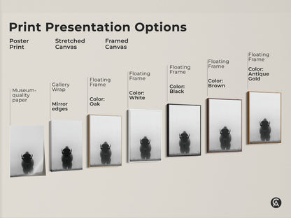Explore print presentation options. See a poster print a stretched canvas and a framed canvas. Each features monochrome bison art for a rustic modern wildlife touch. Frames in oak white black brown and antique gold are available.
