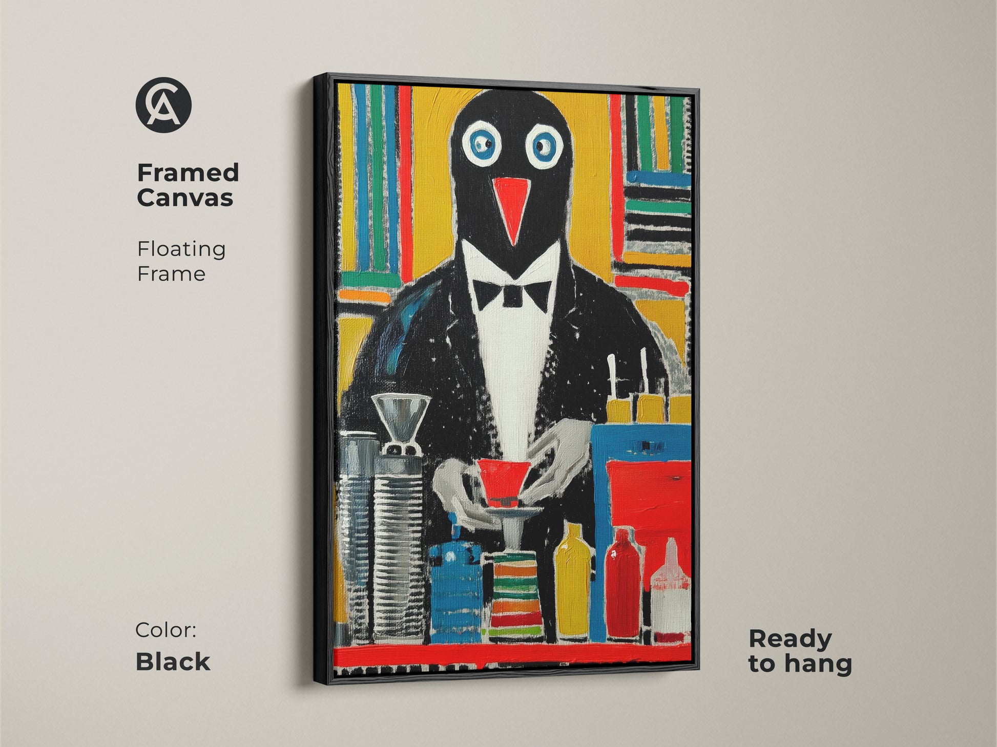 Google Drive can't scan this file for viruses. Download anyway. This file is a Tuxedo Penguin Art Print. Abstract Black Yellow Red Wall Art perfect Eclectic Animal Canvas Decor