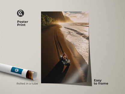 Coastal Landscape Photography Poster Print. Easy to frame and ships rolled in a tube. The ocean blue and warm earth tones artwork is perfect for an adventure seeker housewarming gift.