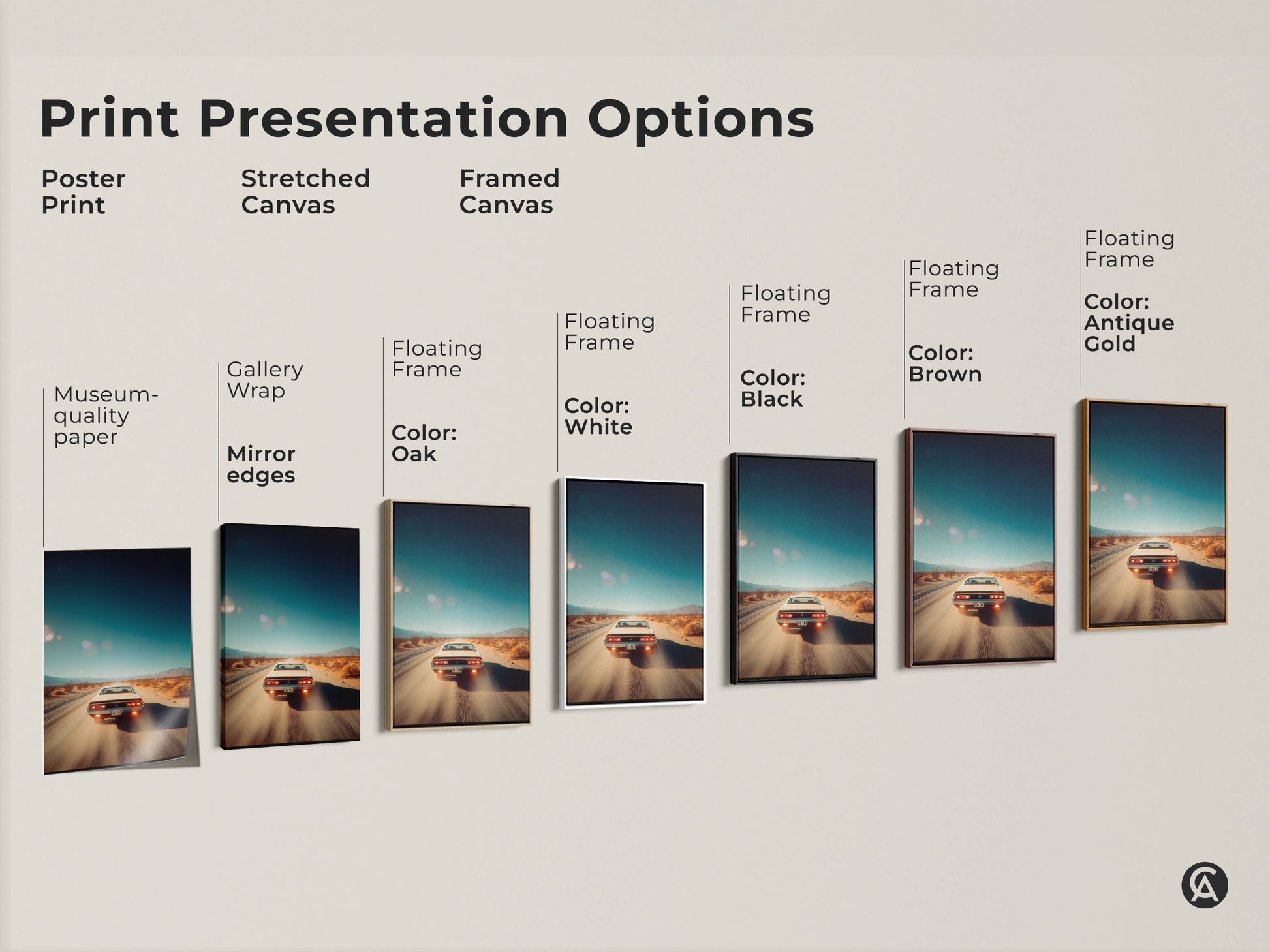 Explore print presentation options with this artwork. Choose from poster prints stretched canvas and framed canvas. Find the perfect style with gallery wrap mirror edges and floating frames. Frame colors include black brown antique gold and white.