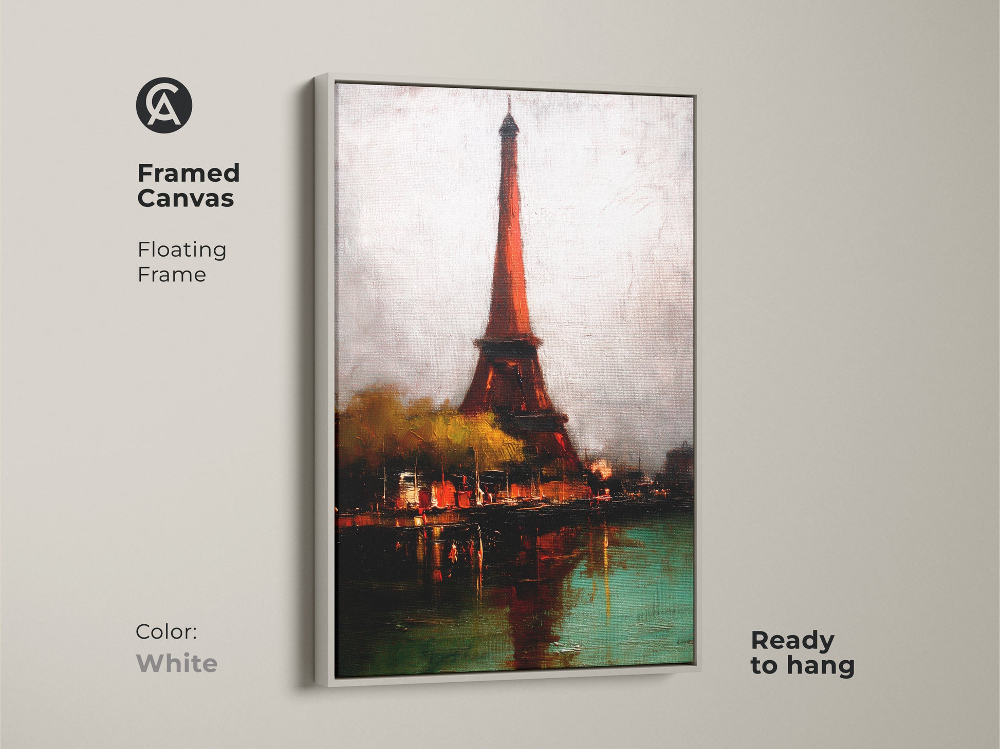 This Eiffel Tower framed canvas print is ready to hang with a white floating frame. Bring Parisian charm to your home with this contemporary wall art. Ideal as a housewarming gift for Francophiles.