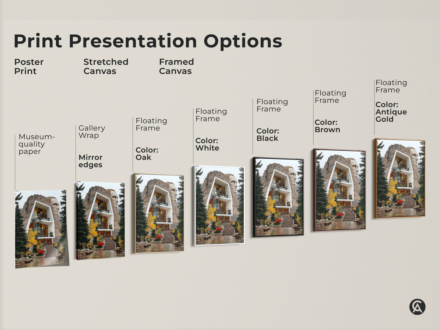 Explore presentation options for architectural wonder art prints. Choose from poster prints stretched canvas or framed canvas. Options include black brown white and antique gold frames. Find the perfect large scale wall art for your home office or as a travel enthusiast gift.
