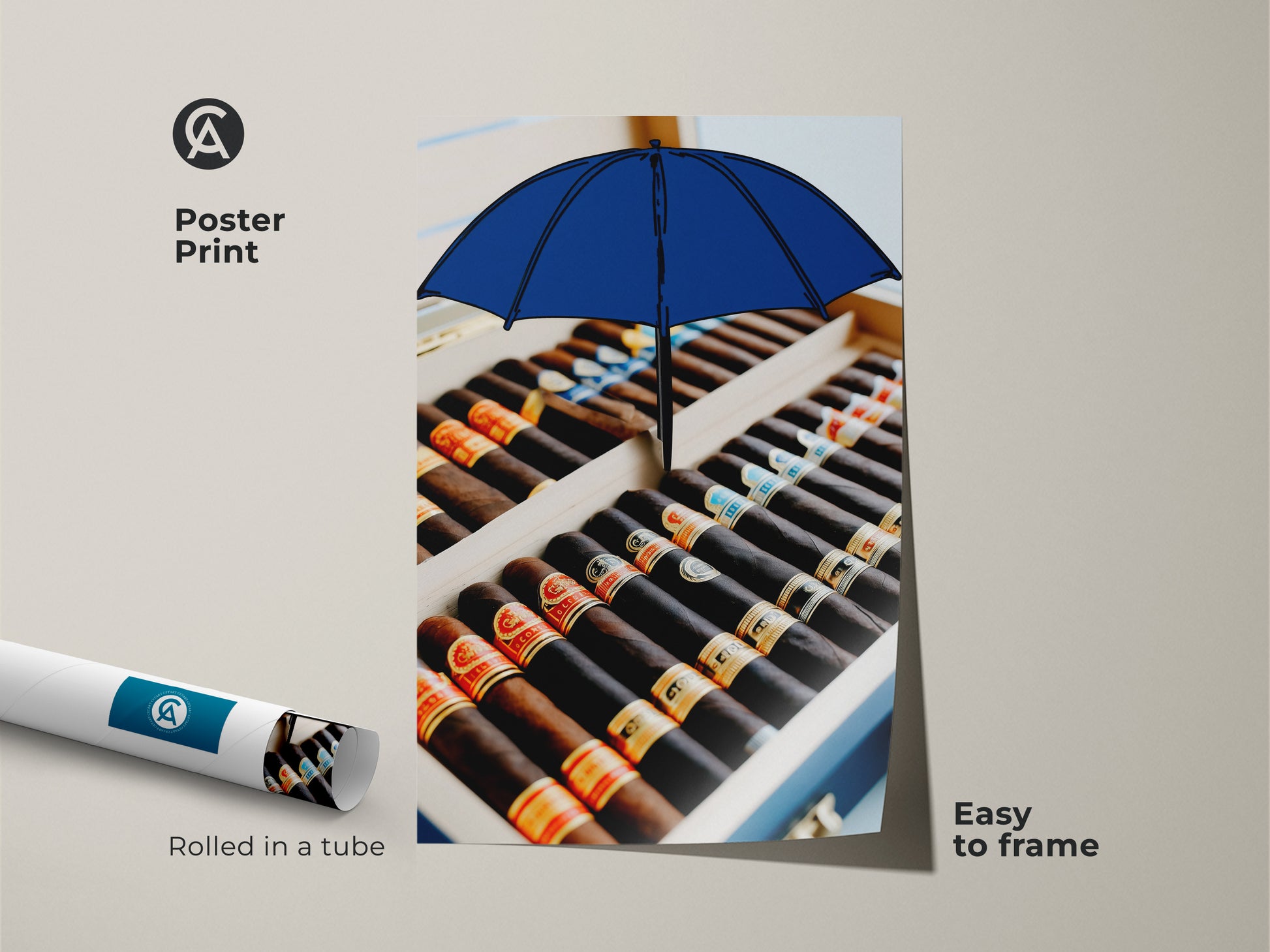 tobacco umbrella Surrealist Cigar Box Wall Art with Blue Umbrella, Pop Art Print for Of –  CetArt