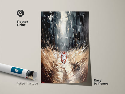 Tiger Forest Canvas Art poster print rolled in a tube. The wildlife wall decor features a black white animal art. A brown forest print easy to frame for eclectic living room art.