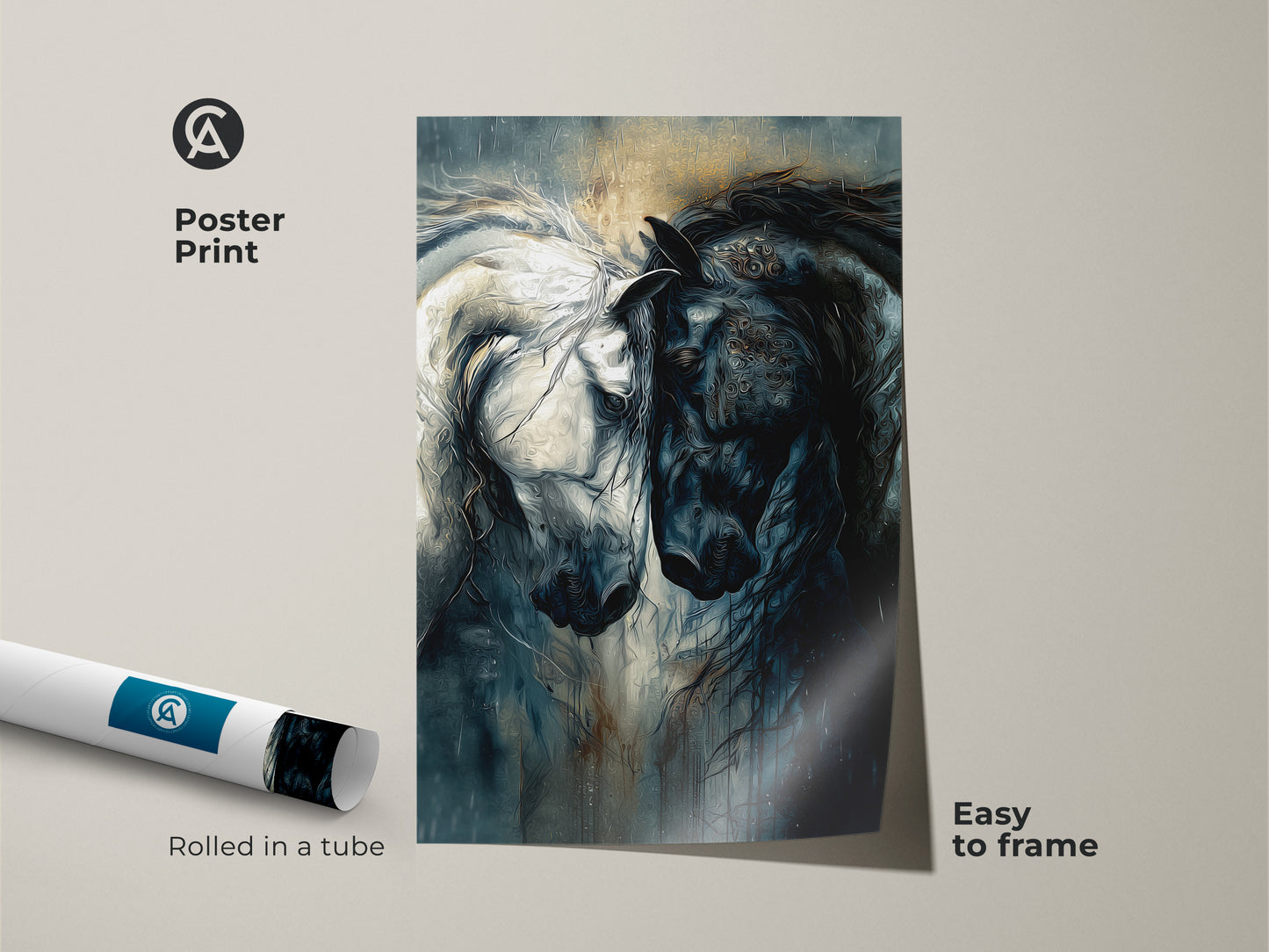 Poster Print of Pegasus Horse Wall Art. This museum-quality print arrives rolled in a tube ready to frame. Its indigo and black tones add an eclectic touch. Perfect horse lover gift decor.