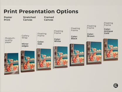 Explore print presentation options for lobster chef artwork. Choose from poster prints stretched canvas or framed canvas. Each option offers a unique way to display this humorous artwork. Find the perfect style to match your home decor. Shop now!