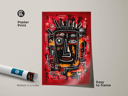 Abstract face art poster print. The print is rolled in a tube for easy framing. This museum-quality paper ensures a vivid and lasting image. Perfect for modern art lovers seeking easy decor solutions.