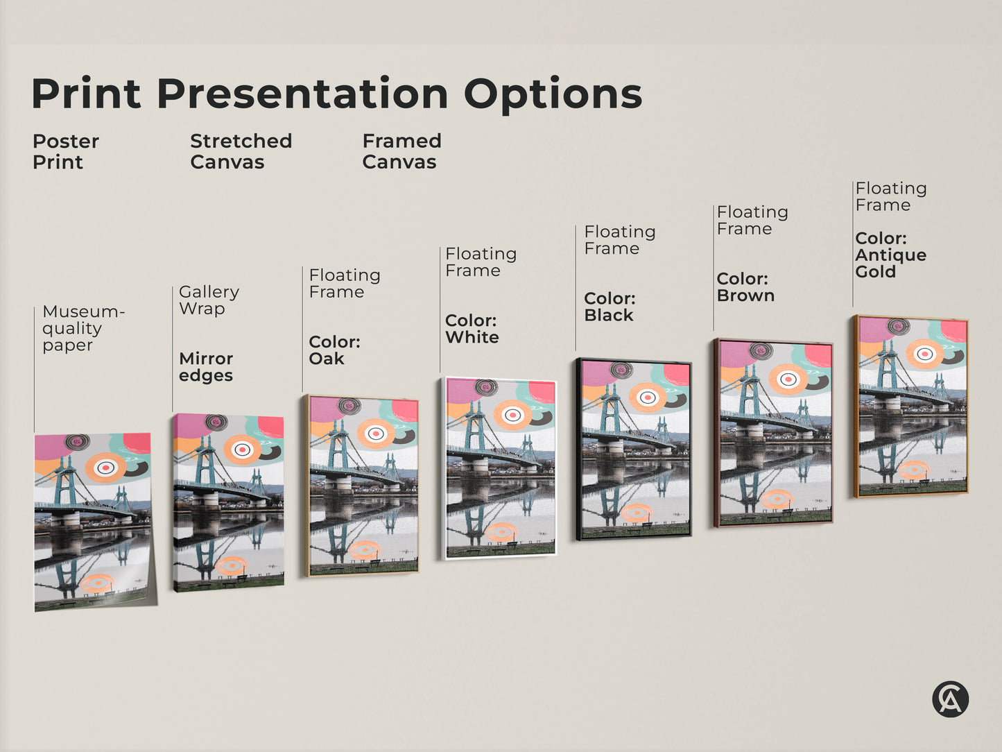 Explore print presentation options. See the poster print stretched canvas and framed canvas. Discover the gallery wrap mirror edges. Framed canvas is available in black brown antique gold oak and white. This geometric cityscape art makes a modern home decor statement.