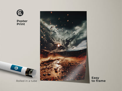 Poster Print of a stormy sky landscape art. This abstract desert nature artwork is easy to frame. Rolled in a tube for protection makes it a unique wall hanging print for travel lovers.